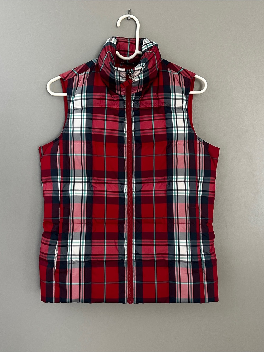Lands' End Women’s XS Plaid Puffer Vest Full Zip Pockets Collared Down
